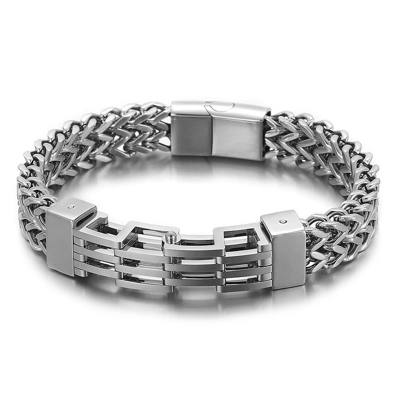 Titanium Steel Men's Bracelet Double-layer Double-row Square Chain Buckle Head Jewelry