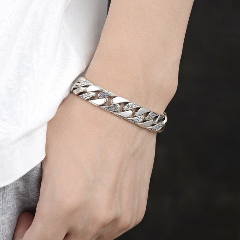 S925 Sterling Silver Domineering Personalized Bracelet Rattan Pattern Chain Body Fashion Rough Chain