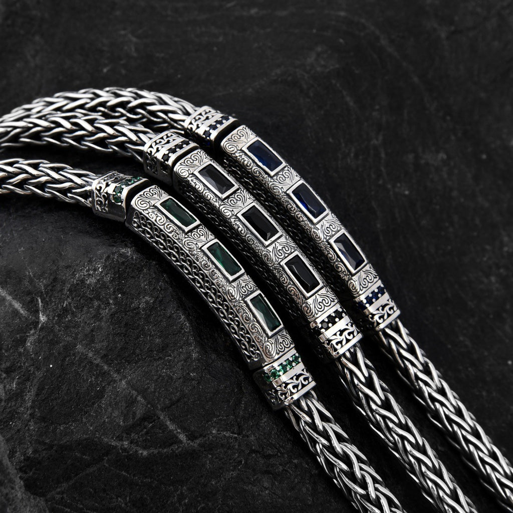 Sterling Silver Hand-woven Inlaid Zircon Hemp Rope Bracelet