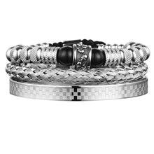Load image into Gallery viewer, Stainless Steel Skull Head Spacer Beads Tiger-eye Blue Bracelet Set