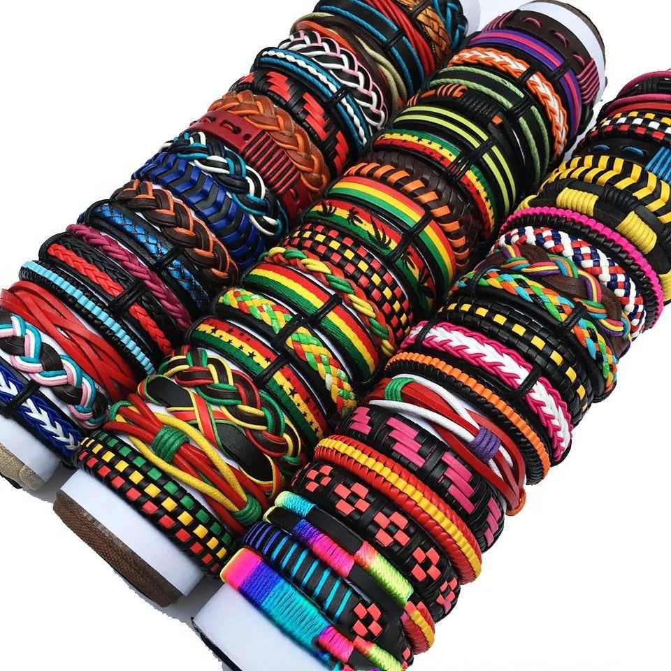 Handmade Mixed Style Woven Leather Cuff Jewelry