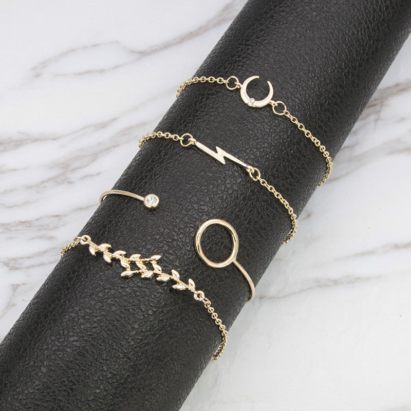 Creative European and American style fashion jewelry new leaves moon lightning women's bracelet bracelet set