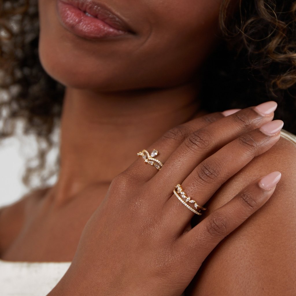 European And American Fashion Artificial Stone Golden Lily Crystal Ring