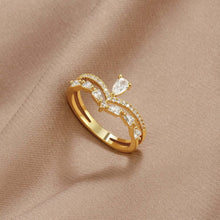 Load image into Gallery viewer, European And American Fashion Artificial Stone Golden Lily Crystal Ring