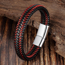 Load image into Gallery viewer, Leather Cord Bracelet Stainless Steel Woven Men&#39;s Cowhide Jewelry