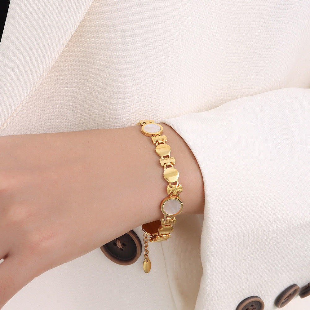 Frosty Wind 18k Gold Color Preserving Jewelry Small Flower Round White Sea Shell Bracelet Women