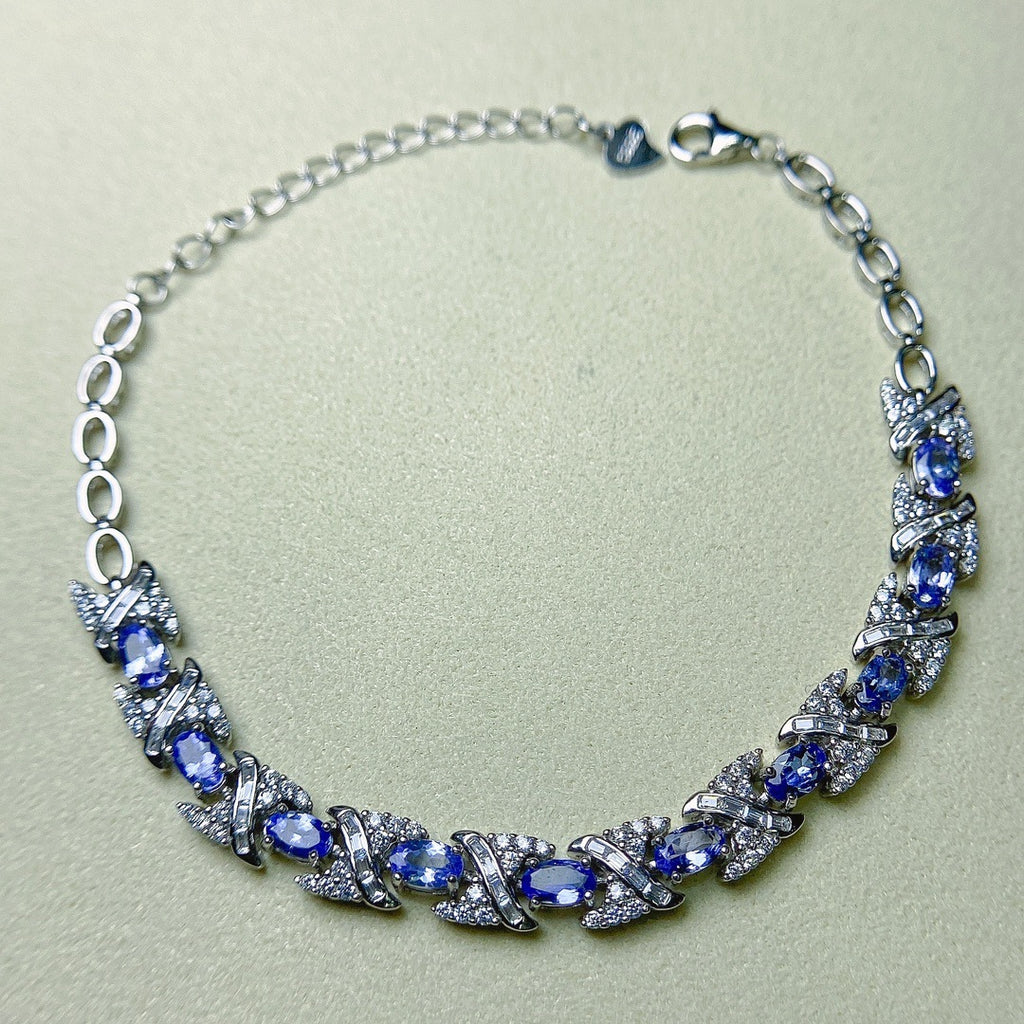 European And American Natural Tanzanite Bracelet S925 Silver Inlaid Main Stone 35