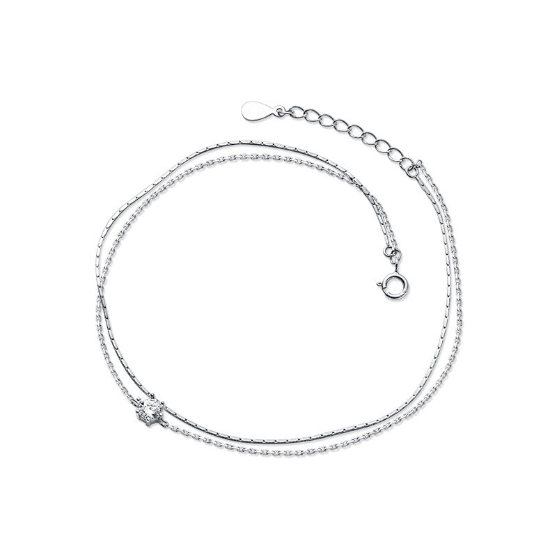 Korean Temperament Sweet Double Layer Six Claws Single Diamond Snake Bone Chain Foot Jewelry
