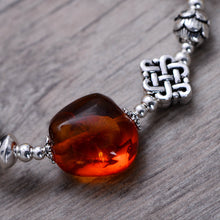 Load image into Gallery viewer, 925 Sterling Silver Jewelry Vintage Amber Beeswax Ladies Handmade Bracelet