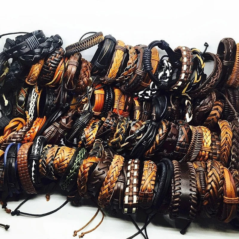 Handmade Mixed Style Woven Leather Cuff Jewelry