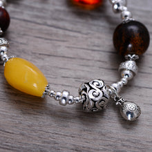 Load image into Gallery viewer, 925 Sterling Silver Jewelry Vintage Amber Beeswax Ladies Handmade Bracelet