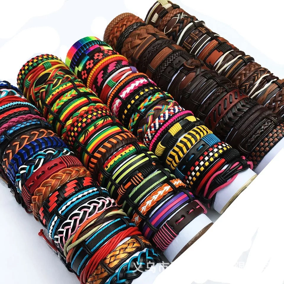 Handmade Mixed Style Woven Leather Cuff Jewelry 30PCS 50PCS