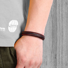 Load image into Gallery viewer, Leather Cord Bracelet Stainless Steel Woven Men&#39;s Cowhide Jewelry
