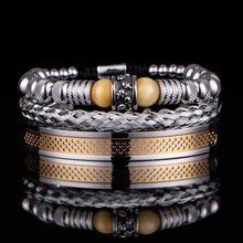 Load image into Gallery viewer, Stainless Steel Skull Head Spacer Beads Tiger-eye Blue Bracelet Set