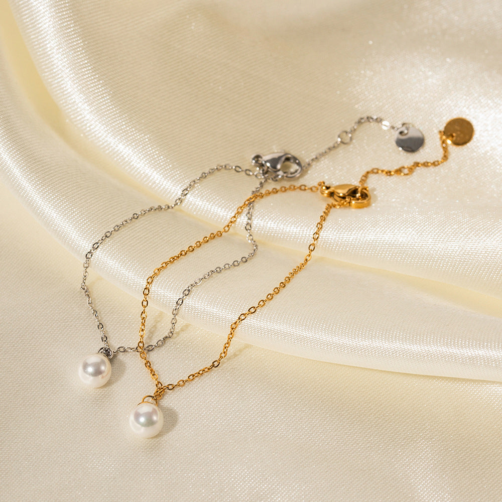 Stainless Steel Pearl Pendant Bracelet Lady Temperament Vintage Jewelry
