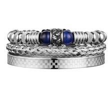 Load image into Gallery viewer, Stainless Steel Skull Head Spacer Beads Tiger-eye Blue Bracelet Set