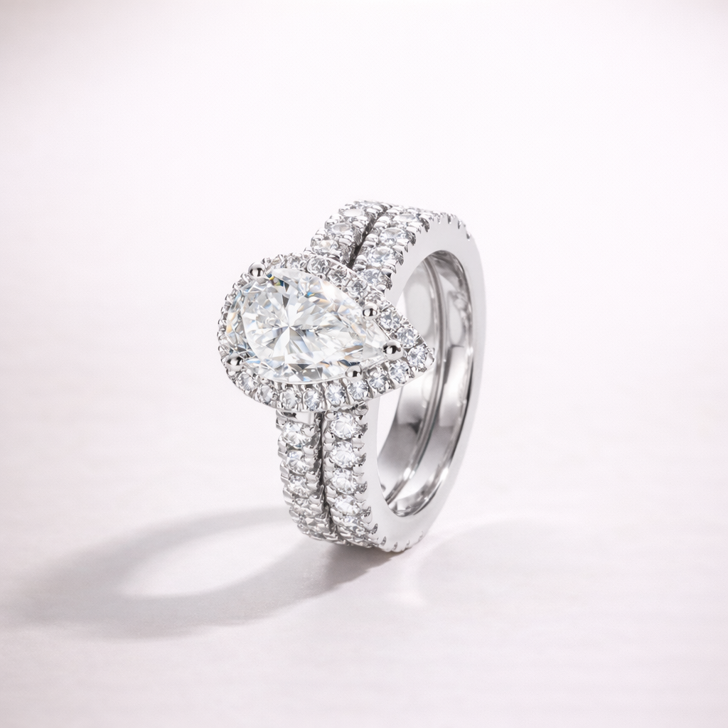 AnuJewel 3ct Pear Cut D Color Moissanite Halo Bridal Ring Set Wedding Band Silver Rings Anniversary Jewelry Gift Wholesale 2 AnuJewel 3ct Pear Cut D Color Moissanite Halo Bridal Ring Set Wedding Band Silver Rings Anniversary Jewelry Gift Wholesale