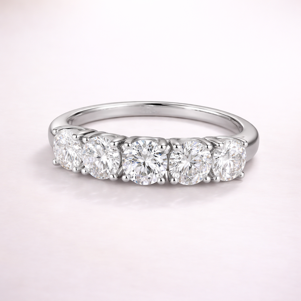 2.5/5cttw 5-Stones Moissanite Diamond Rings for Sterling Silver S925 Women Half Eternity Wedding Band Bridal Jewelry FEOBUR 2 2.5/5cttw 5-Stones Moissanite Diamond Rings for Sterling Silver S925 Women Half Eternity Wedding Band Bridal Jewelry FEOBUR