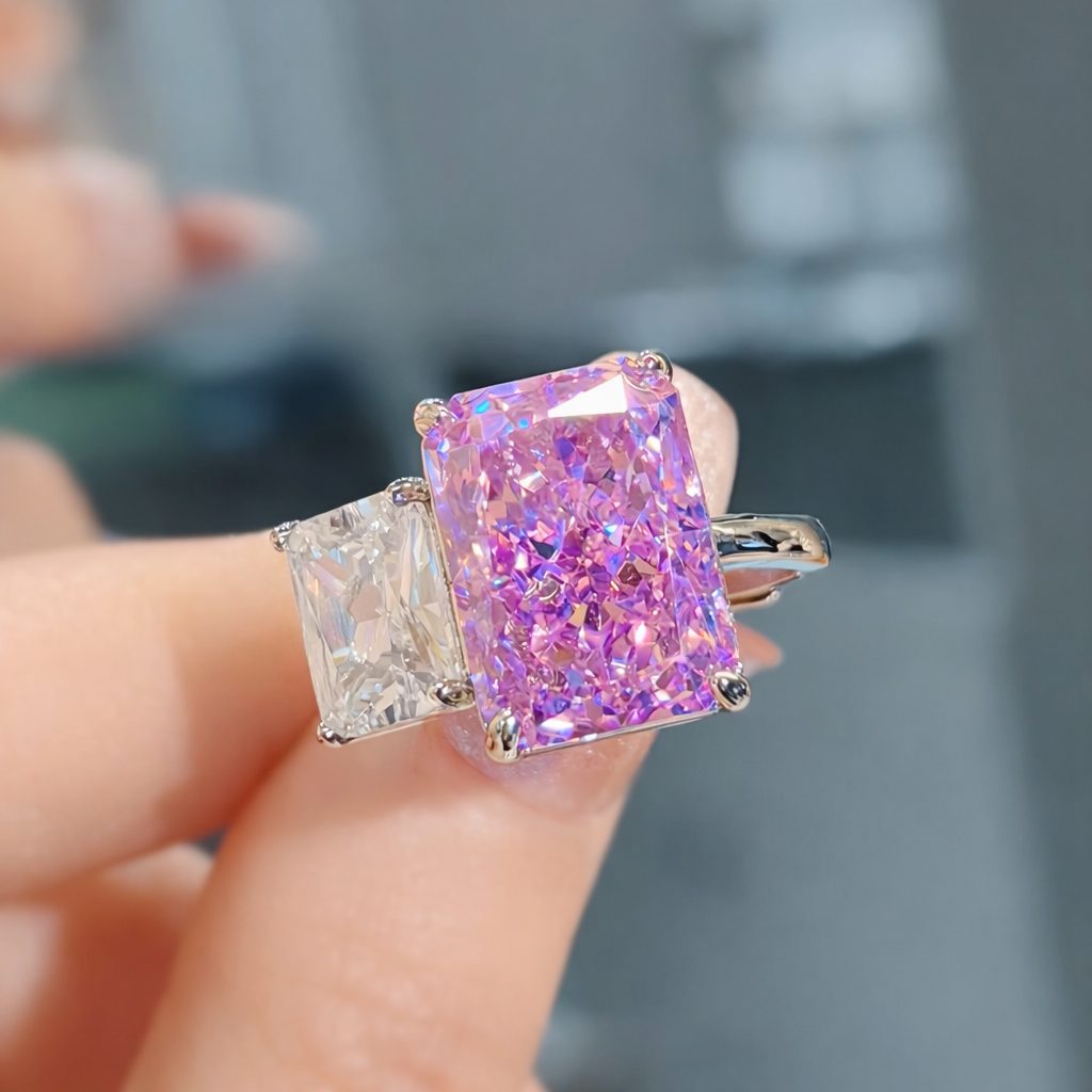 New Trendy Double High Carbon Amethyst Zircon 925 Silver Ring for Women Wdding Engagement White Gold Plated Fine Jewelry 2 New Trendy Double High Carbon Amethyst Zircon 925 Silver Ring for Women Wdding Engagement White Gold Plated Fine Jewelry