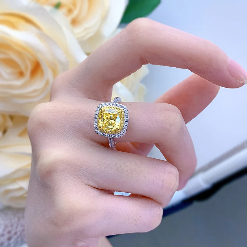 OEVAS 100% 925 Sterling Silver 8*8mm Yellow High Carbon Diamond Rings For Women Sparkling Wedding Party Fine Jewelry Wholesale 7 OEVAS 100% 925 Sterling Silver 8*8mm Yellow High Carbon Diamond Rings For Women Sparkling Wedding Party Fine Jewelry Wholesale - Image 6