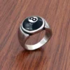 Punk 316L Stainless Steel Number Black 8 Eight Pool Billiard Ball Gear Ring Jewelry