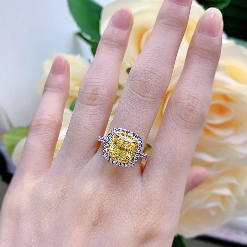 OEVAS 100% 925 Sterling Silver 8*8mm Yellow High Carbon Diamond Rings For Women Sparkling Wedding Party Fine Jewelry Wholesale 5 OEVAS 100% 925 Sterling Silver 8*8mm Yellow High Carbon Diamond Rings For Women Sparkling Wedding Party Fine Jewelry Wholesale - Image 4