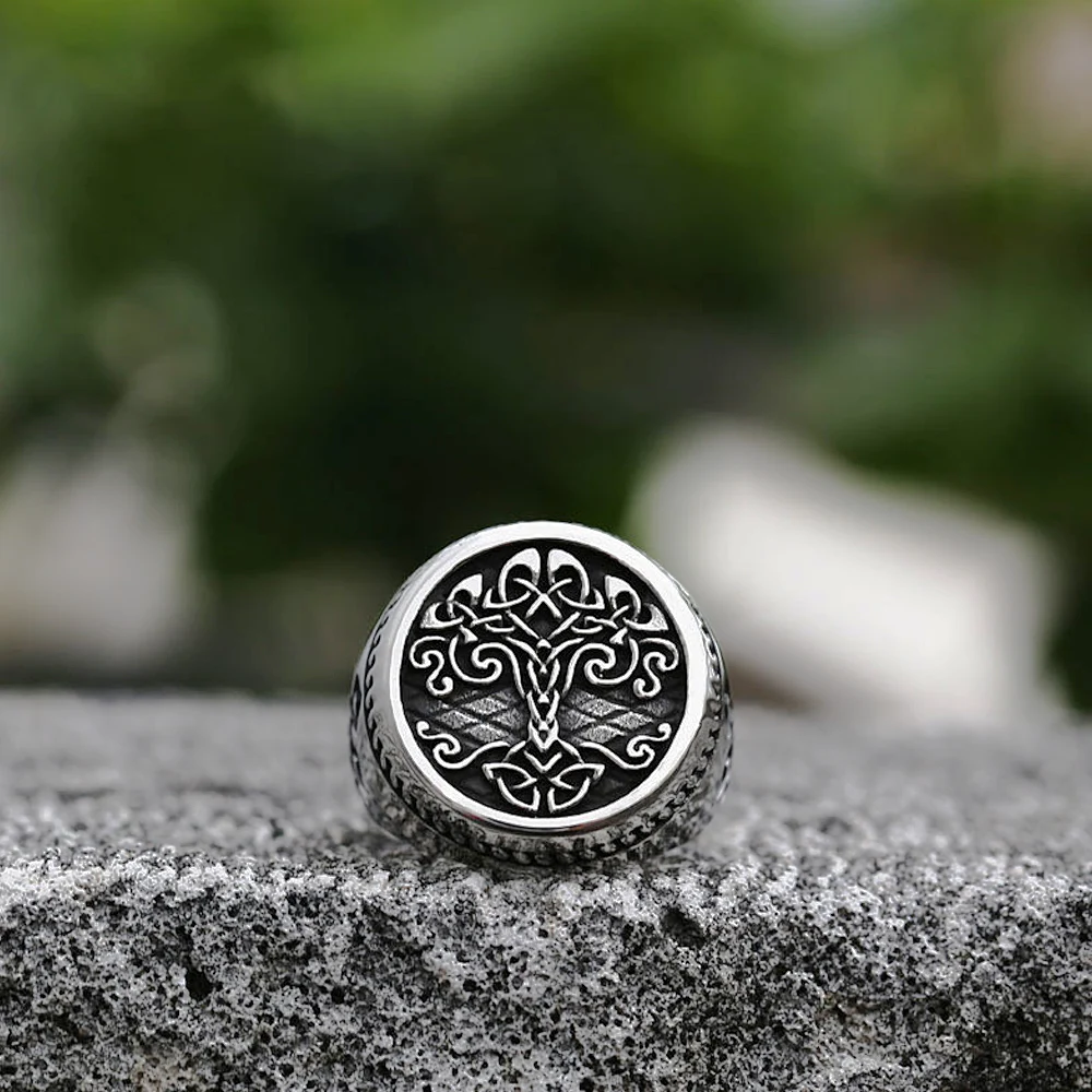Vintage Viking Tree Of Life Ring For Men Nordic Mythology Stainless Steel Yggdrasils Ring Fashion Amulet Viking Jewelry Gift 4 Vintage Viking Tree Of Life Ring For Men Nordic Mythology Stainless Steel Yggdrasils Ring Fashion Amulet Viking Jewelry Gift - Image 3