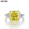 OEVAS 100% 925 Sterling Silver Sparkling 10*10mm Square Pink White Yellow High Carbon Diamond Wedding Rings Women Fine Jewelry