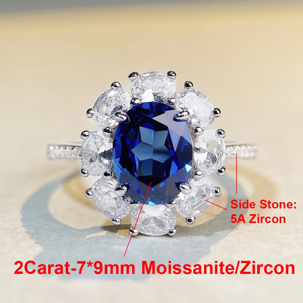 BXINY Certified 2CT Oval Cut Bule Moissanite Ring S925 Silver Sapphire Lab Diamond Halo Wedding Band For Women Fine Jewelry Gift 7 BXINY Certified 2CT Oval Cut Bule Moissanite Ring S925 Silver Sapphire Lab Diamond Halo Wedding Band For Women Fine Jewelry Gift - Image 6