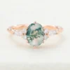Natural Unique 6x8mm Oval Moss Agate Wedding Engagement Birthday Rings in 925 Sterling Silver Handmade Ring Fine Jewelry