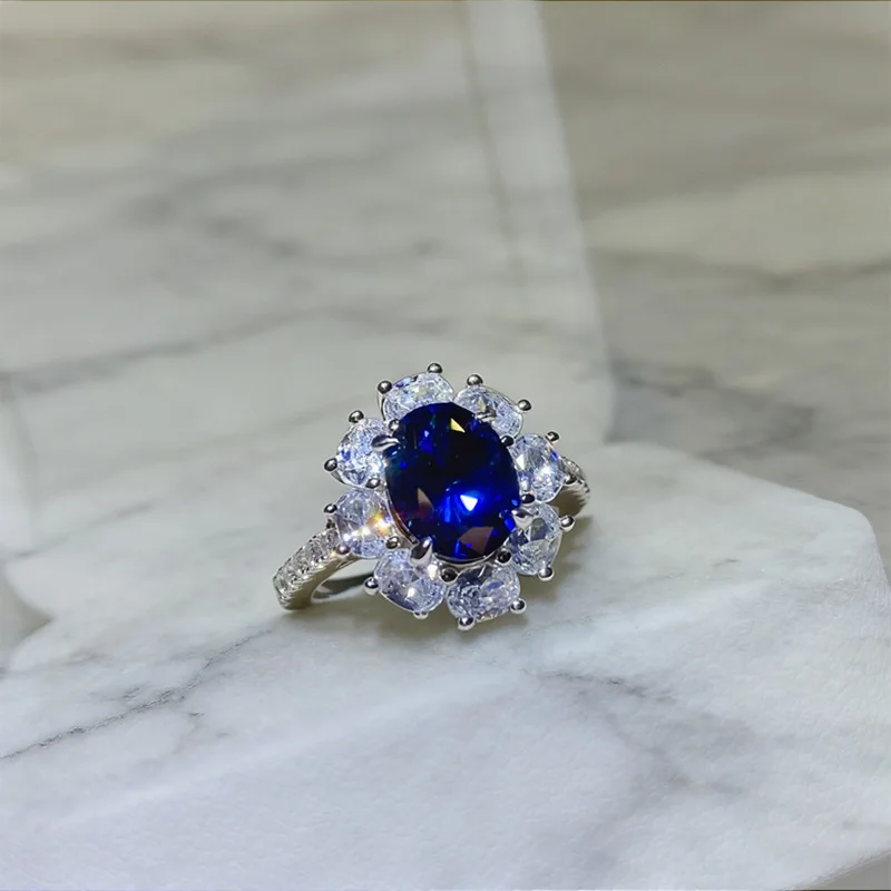 BXINY Certified 2CT Oval Cut Bule Moissanite Ring S925 Silver Sapphire Lab Diamond Halo Wedding Band For Women Fine Jewelry Gift 3 BXINY Certified 2CT Oval Cut Bule Moissanite Ring S925 Silver Sapphire Lab Diamond Halo Wedding Band For Women Fine Jewelry Gift - Image 2