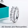 AnuJewel 0.6ct 3cttw Emerald Cut Moissanite Wedding Band Ring 925 Sterling Silver D Color Moissanites Promise Ring for Women