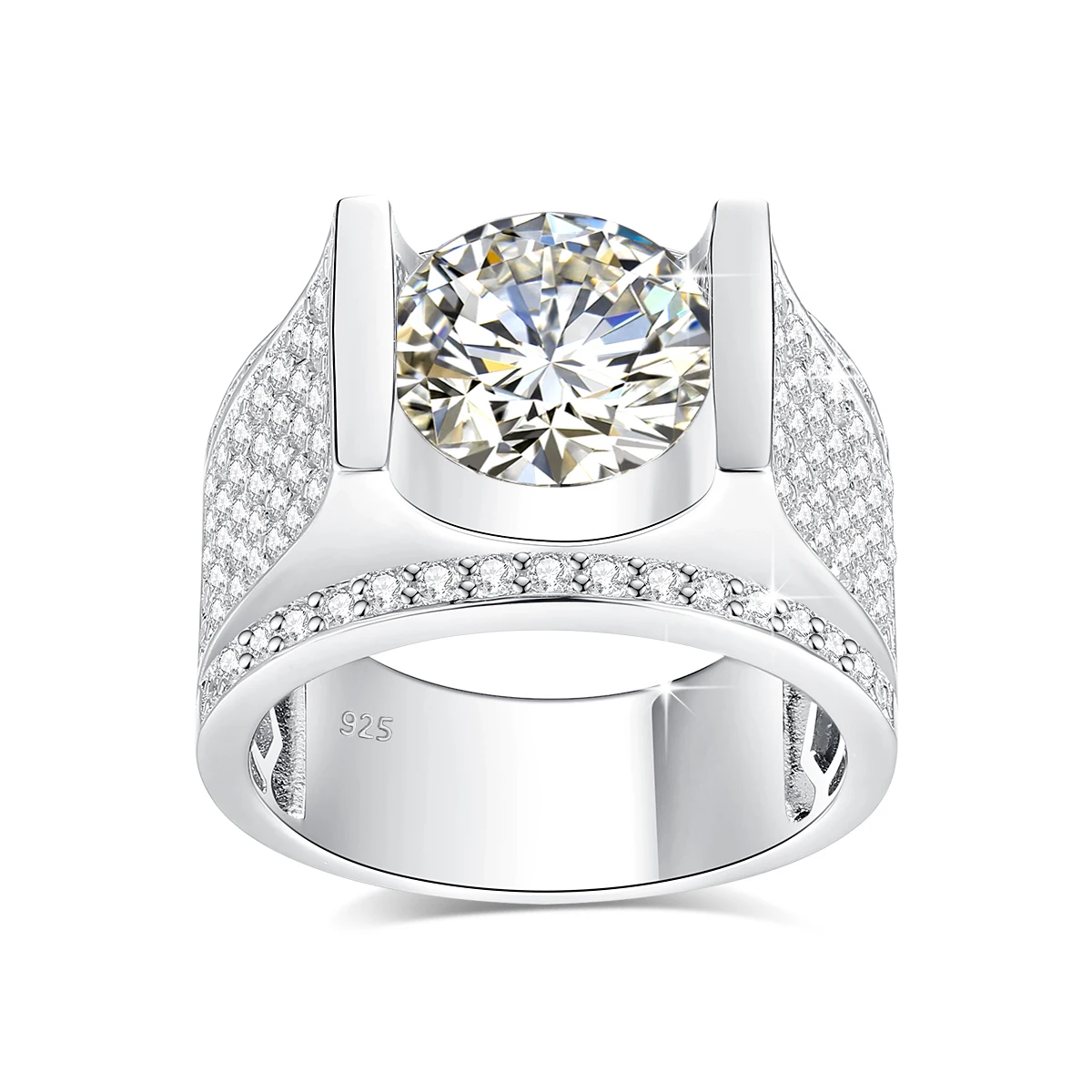 High Quality Real Silver Mens Ring Moissanite 4ct 10mm Round Cut Hip Hop Wedding Man Jewelry With Certificate Men Wedding Gift 6 High Quality Real Silver Mens Ring Moissanite 4ct 10mm Round Cut Hip Hop Wedding Man Jewelry With Certificate Men Wedding Gift - Image 5