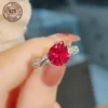 2 Carat Lab Ruby Cut Rings for Women Round Cut Wedding Engagement Ring Side Baguettes 925 Silver Jewelry
