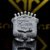 2025 New Men's 925 Sterling Silver Ring Vintage King Crown Iced Out Hip Hop Rings White Gold Plated Huge Punk Rapper Jewelry
