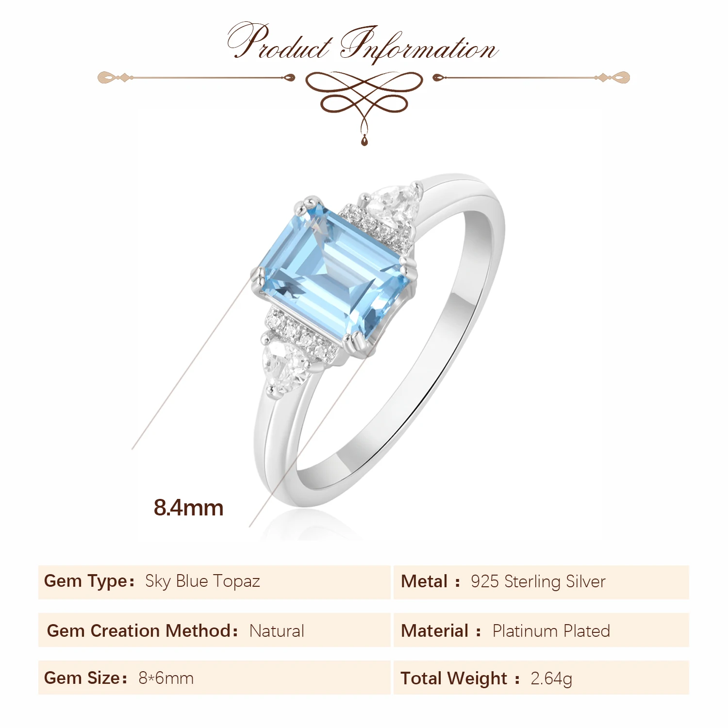 Potiy Sky Blue Topaz Emerald Cutring rings for women gift 925 sterling silver jewelry Free delivery elegant valentines fashion 7 Potiy Sky Blue Topaz Emerald Cutring rings for women gift 925 sterling silver jewelry Free delivery elegant valentines fashion - Image 6