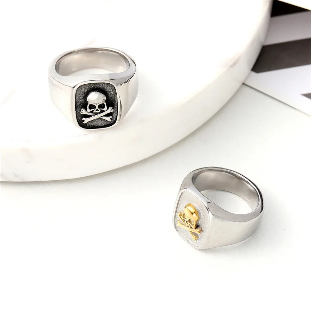 Fashion Steel Color/Gold Color Simple Skull Ring Men And Women Small Stainless Steel Biker Ring Jewelry Gifts Dropshipping 5 Fashion Steel Color/Gold Color Simple Skull Ring Men And Women Small Stainless Steel Biker Ring Jewelry Gifts Dropshipping - Image 4