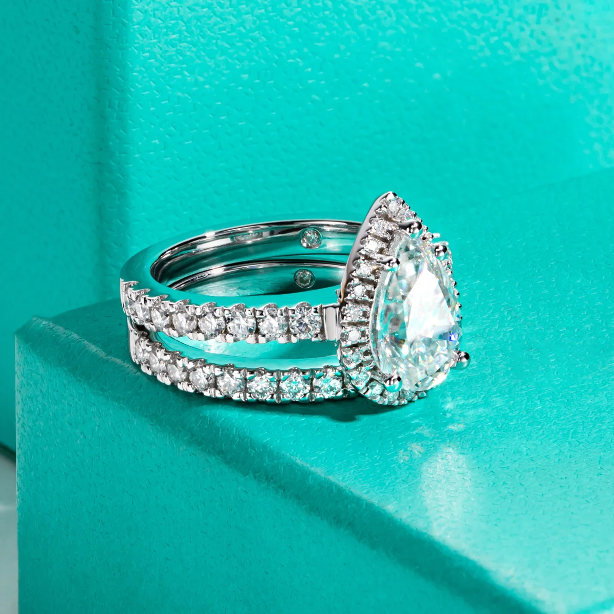 AnuJewel 3ct Pear Cut D Color Moissanite Halo Bridal Ring Set Wedding Band Silver Rings Anniversary Jewelry Gift Wholesale 7 AnuJewel 3ct Pear Cut D Color Moissanite Halo Bridal Ring Set Wedding Band Silver Rings Anniversary Jewelry Gift Wholesale - Image 6