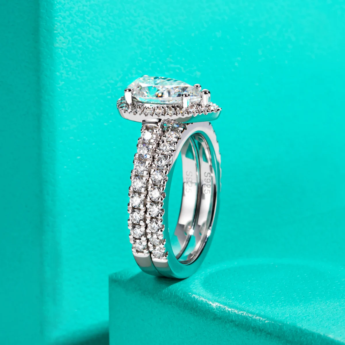 AnuJewel 3ct Pear Cut D Color Moissanite Halo Bridal Ring Set Wedding Band Silver Rings Anniversary Jewelry Gift Wholesale 6 AnuJewel 3ct Pear Cut D Color Moissanite Halo Bridal Ring Set Wedding Band Silver Rings Anniversary Jewelry Gift Wholesale - Image 5