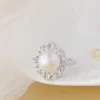 Authentic 925 Sterling Silver Ring Handmade Inlaid Natural Freshwater Pearl Opening Rings Creative Fashion Women Jewelry Gift