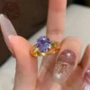 Fashion Charm 18K Gold Gold Plated 925 Silver Rings For Women Wedding Purple Shiny Oval Cut Zircon Ring Amethyst Luxury Jewelry