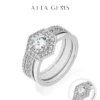 ATTAGEMS Original Round Cut 6mm Moissanite 3pc Rings Set 925Sterling Silver Luxury Engegament Wedding Women‘s Ring Fine Jewelry