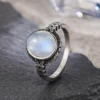 Vintage S925 Sterling Silver Natural Moonstone Ring Oval 8*10MM Simple Black Twists Ring Party Gifts Fine Jewelry For Women Men