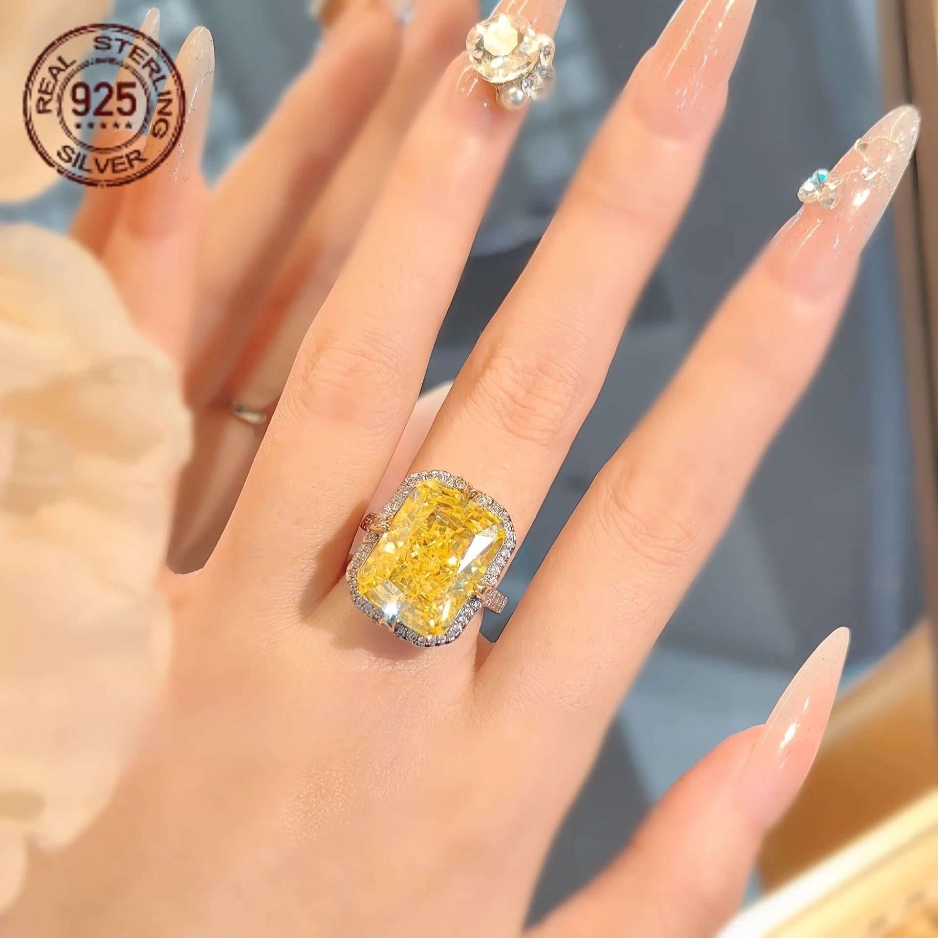 Luxury 8ct Crushed Princess Cut High Carbon Zircon 925 Silver Rings For Women Wedding Engagement Fine Jewelry Gifts 7 Luxury 8ct Crushed Princess Cut High Carbon Zircon 925 Silver Rings For Women Wedding Engagement Fine Jewelry Gifts - Image 6