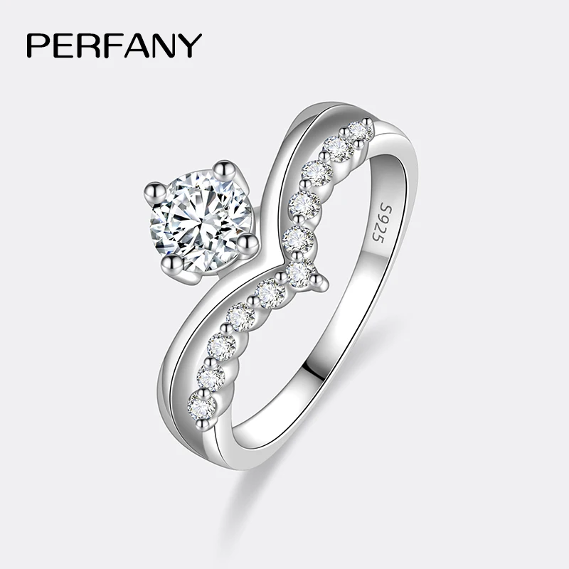 PERFANY 0.5CT Moissanite Ring for Women S925 Pure Silver V-shaped Design Elegant Laboratory Diamond Fashion Jewelry 5 PERFANY 0.5CT Moissanite Ring for Women S925 Pure Silver V-shaped Design Elegant Laboratory Diamond Fashion Jewelry - Image 4