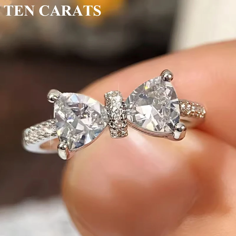 TEN CARATS 2CT 925 Sterling Silver Moissanite Bow Knot Ring for Women Luxury Sparkling Ring Wedding Engagement Gift 5 TEN CARATS 2CT 925 Sterling Silver Moissanite Bow Knot Ring for Women Luxury Sparkling Ring Wedding Engagement Gift - Image 4
