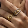 Uworld Minimalist Classic 18K Gold Color Plated Star Moon Double Layer Open Rings Design Waterproof Stainless Steel Jewelry Gift