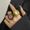 New Colorful Rhinestones Ring Geometric Three-dimensional Finger Ring Elegant Jewelry Square Ring Women