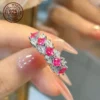 Art Deco Floral Lab Ruby Ring 925 Silver Rose Red Zircon Wedding Band Rings For Women Wedding Banquet Fine Jewelry