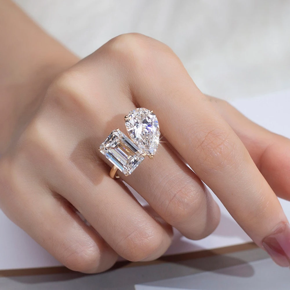 5cttw Pear&Emerald Cut Moissanite Diamond Engagement Rings for Women Two Stone 925 Sterling Silver Wedding Band with Certificate 5 5cttw Pear&Emerald Cut Moissanite Diamond Engagement Rings for Women Two Stone 925 Sterling Silver Wedding Band with Certificate - Image 4